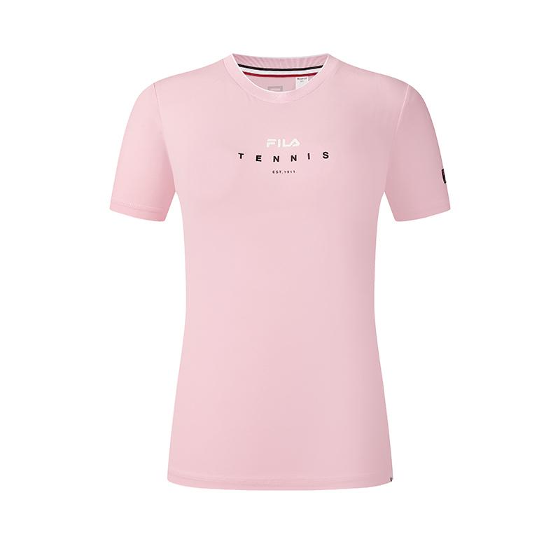FILA Tennis Series Versatile Sports Casual Comfortable Fashion Simple Short Sleeve Regular T-Shirt Women Tops Azalea-Pink A11W523102F-PK