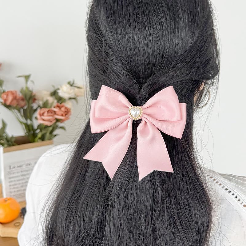 Heart-shaped pearl ribbon clip, pink [product]