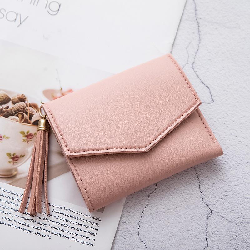 Fashion Wallet Women's Short Fringe Pendant Women's Wallet Solid Color Small Wallet Mini Change Bag