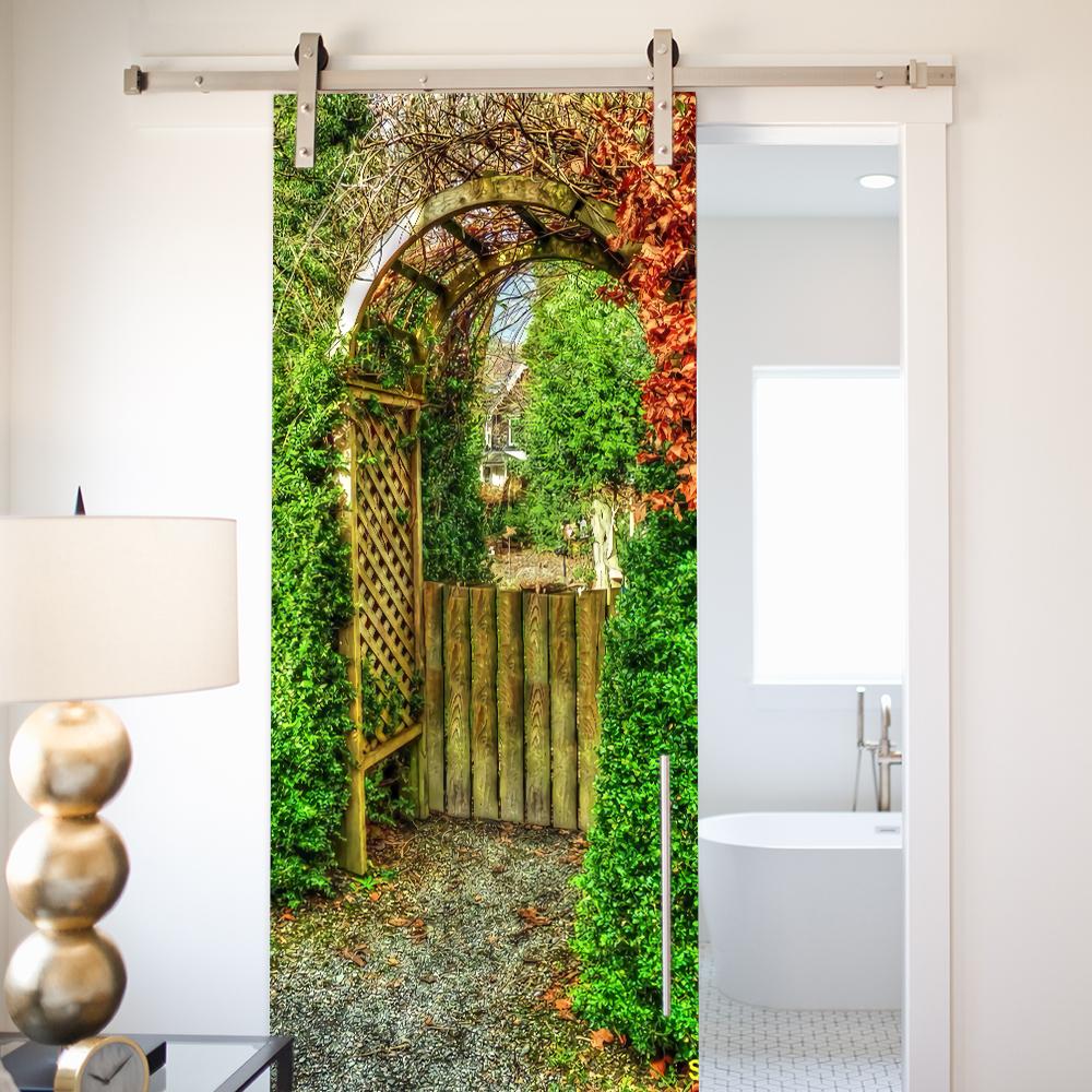 Nature Scenery Door Decal 3D Removable Vinyl Sticker, Adhesive Forest Pathway Wallpaper for Bedroom Entryway