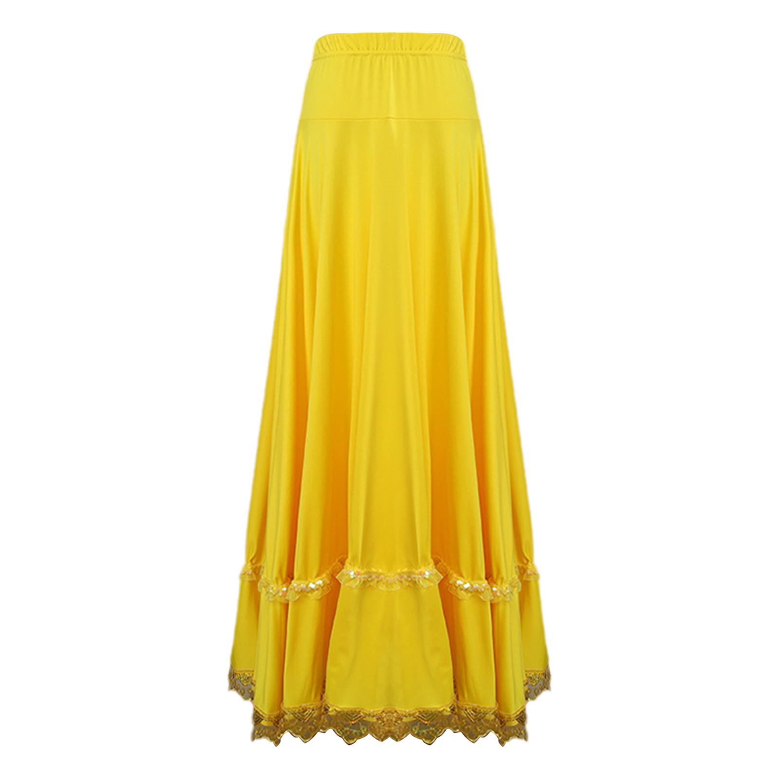 

Versatile Long Dance Skirt for Multiple Styles: High Waist Flared Skirt with Lace, Perfect for Practice, Performance & Party XXL жовтий
