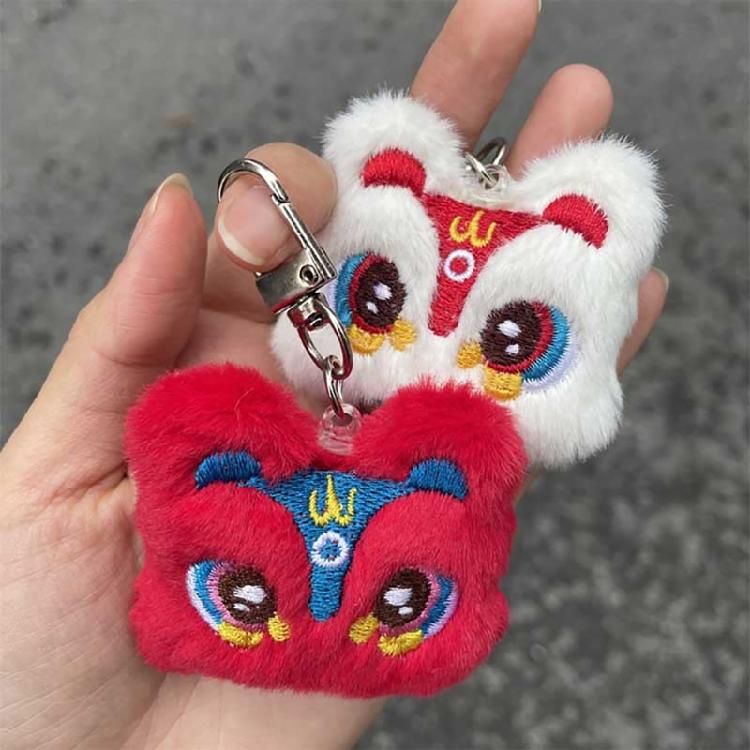Chinese Lion Keychain Plush Lion Dance Keyring for Car Keys Backpack Ornament