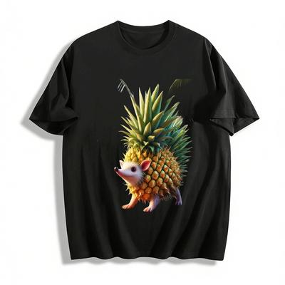 Funny Pineapple Hedgehog Graphic Casual Short Sleeve T-Shirt Pure Cotton T-shirt