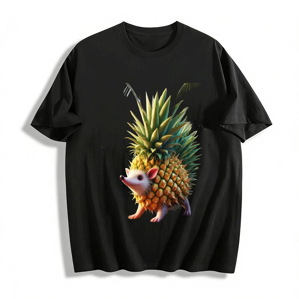 Funny Pineapple Hedgehog Graphic Casual Short Sleeve T-Shirt Pure cotton T-shirt XXS