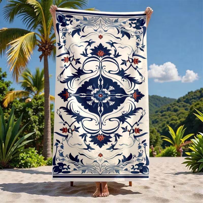 Asciugamano da Spiaggia Super Grande Asciugatura Rapida Morbida Microfibra Blu Beige Bianco Nero Grigio, Motivo Mandala Materiale Durevole Asciugamano Yoga
