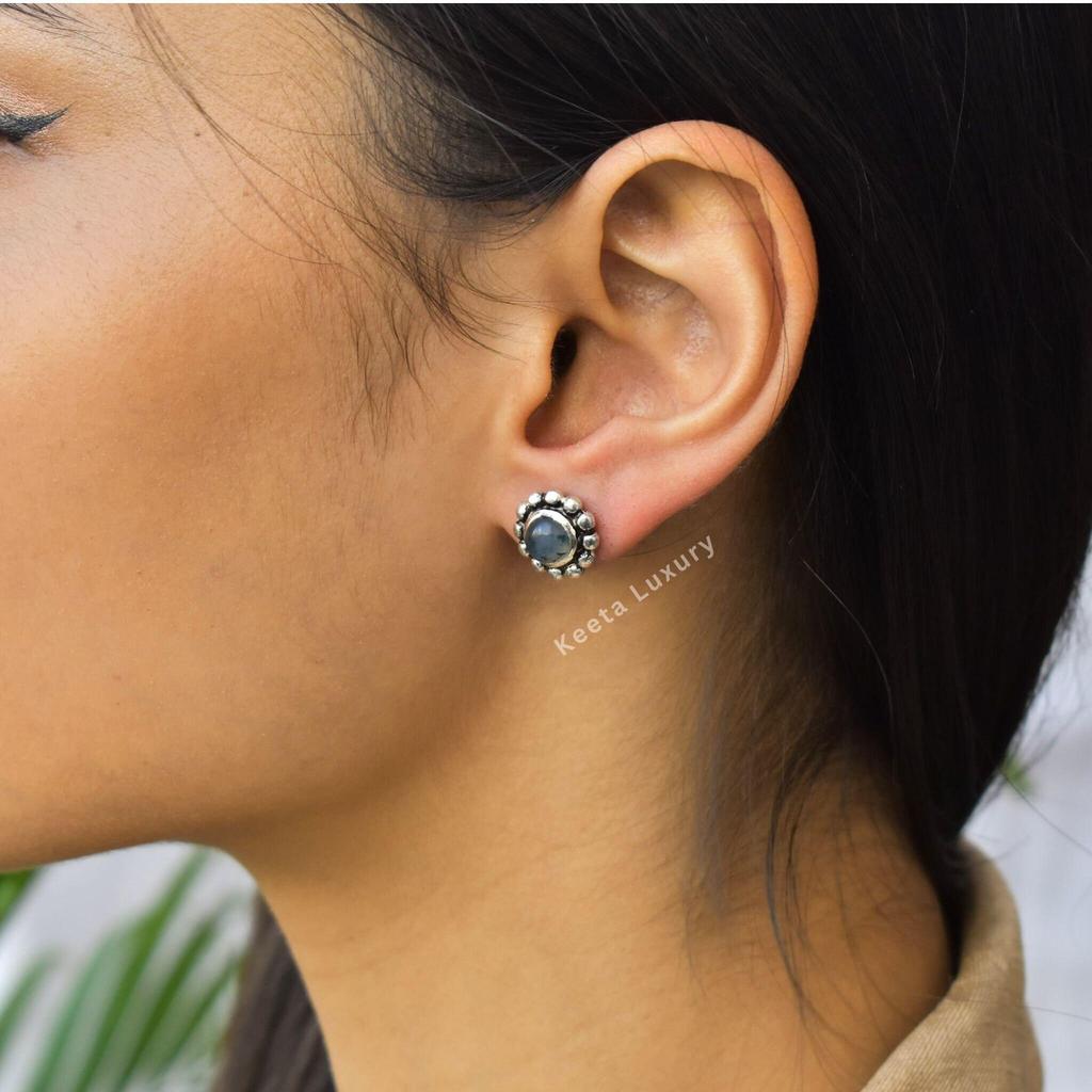 Natural Green Moss Agate Suds Healing Gemstone Studs Moss Agate Earrings for Women Daily Wear Earrings Gift for Mom or Loved Ones