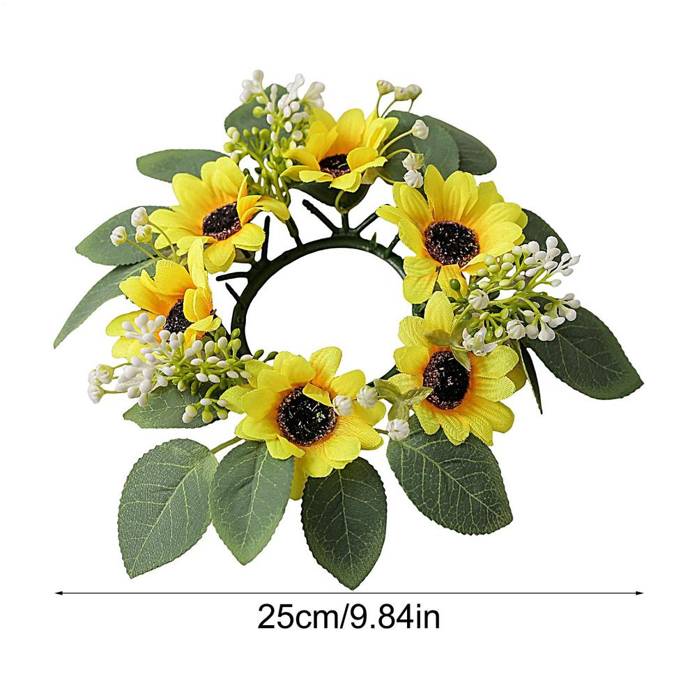 

Wreath Candle Ring Artificial Sunflower Garland Pillar Candle Leaves Spring Greenery Candle Holder For Home Wedding Party