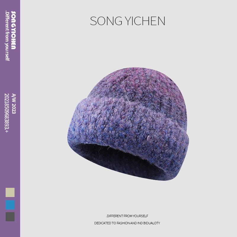 

Новая плюшевая шапка женская осенне-зимняя универсальная теплая для большой окружности головы с градиентным переходом вязаная шапка подчеркивающая лицо с маленькими ушками шерстяная шапка adult elastic (55-59cm) фиолетовый