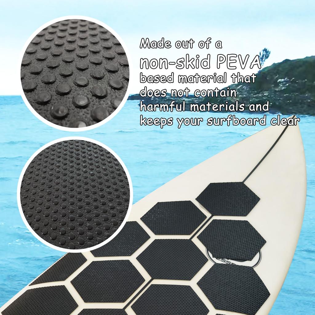 Hexagon Clear Surf Traction Grip Traction Pad Semi-Clear Deck Pad for Surfboards (black-A)