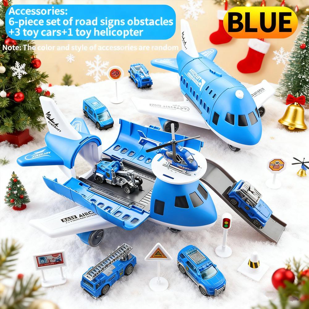 

Christmas Gift! Transforming Inertia Plane Model with Storage - 3 Toy Cars + 1 Mini Plane Included, Color Box Packaging