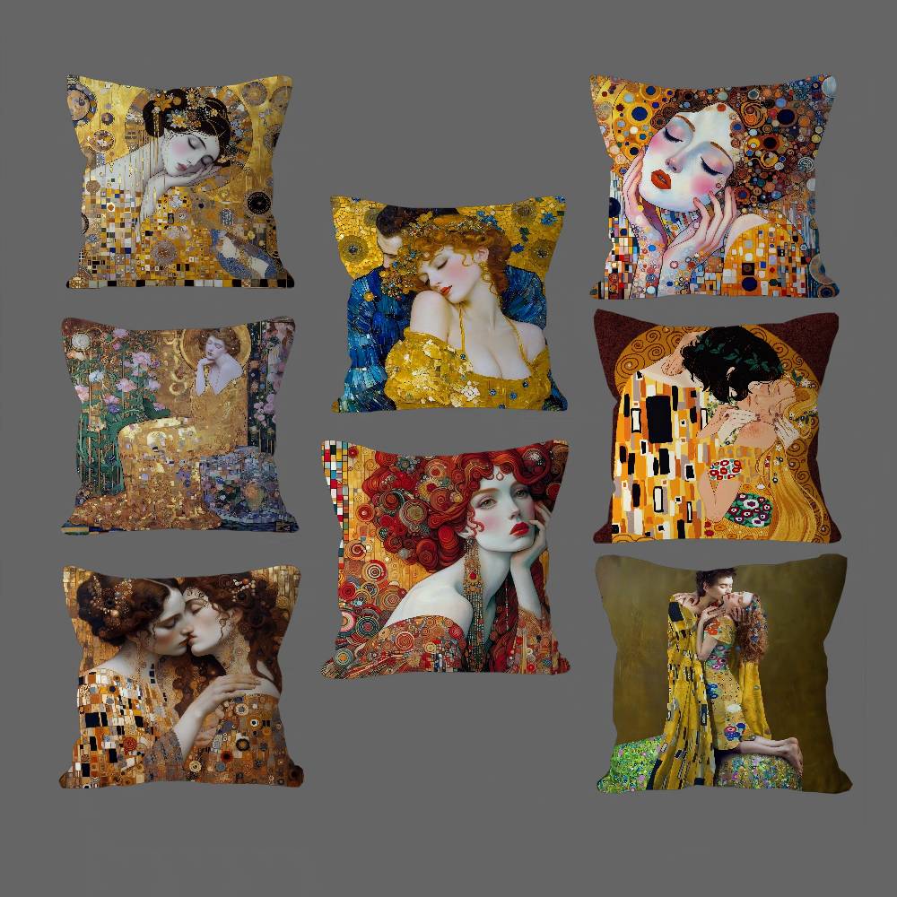 Gustav Klimt The Kis Cover With Short Plush Print For Living Room Sofa Decoration Cushion Cover Pillow Covers