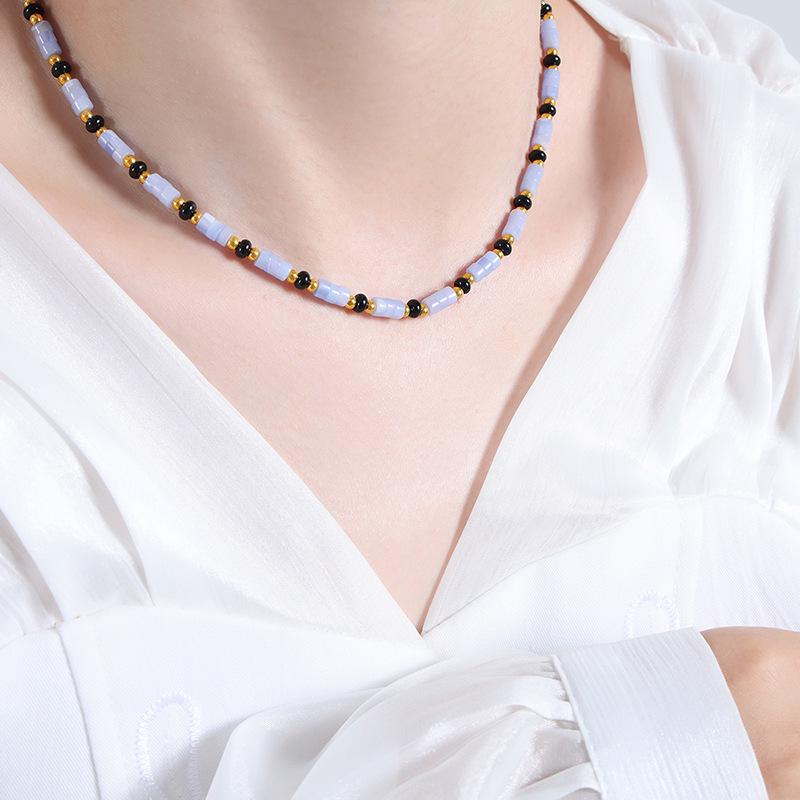 Versatile Aquamarine Bead Necklace - Empress Dowager Style for Women