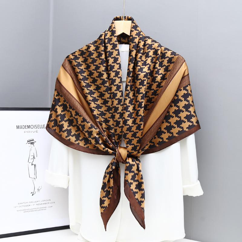 Big Size 110cm Square Floral Printed Women Fashion Imitated Silk Scarf Foulard 45inch Muslim Hijab
