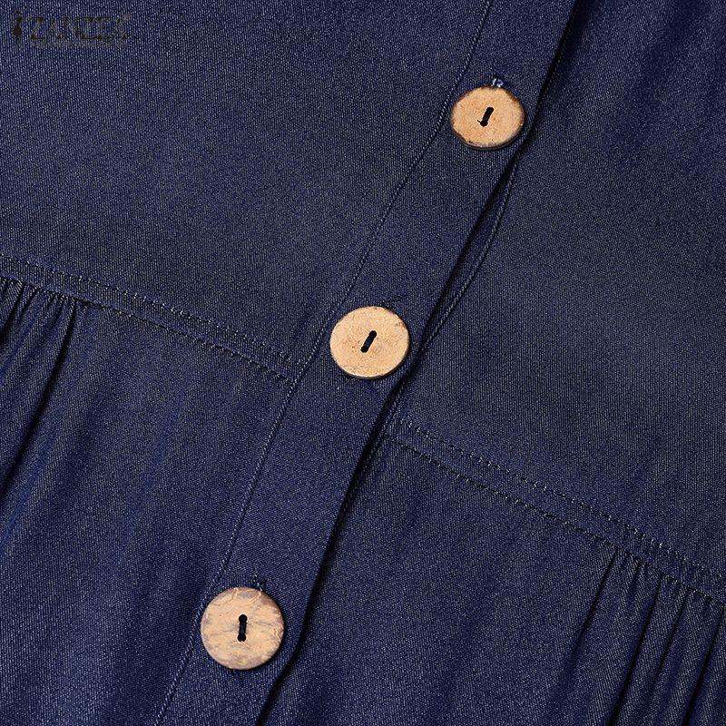 ZANZEA Vestido largo suelto informal de manga larga con cuello redondo para mujer