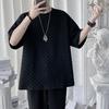 O-Neck Short Sleeve 3D Waffle Men T-shirt Summer Solid Color Simple Tee Shirt Streetwear