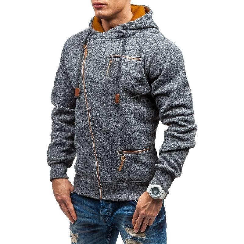 Stylish Men's Casual Solid Color Long Sleeve Zipper Hoodie Sweatshirt For Fall