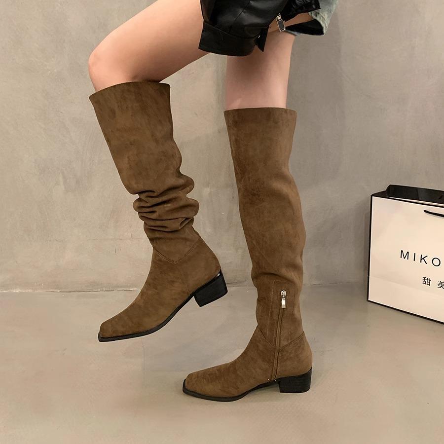 Thick Heel Western Cowboy Vintage Over-the-Knee Boots Women's Shoes 2025 New Autumn and Winter Stacking Boots Long Knight Boots