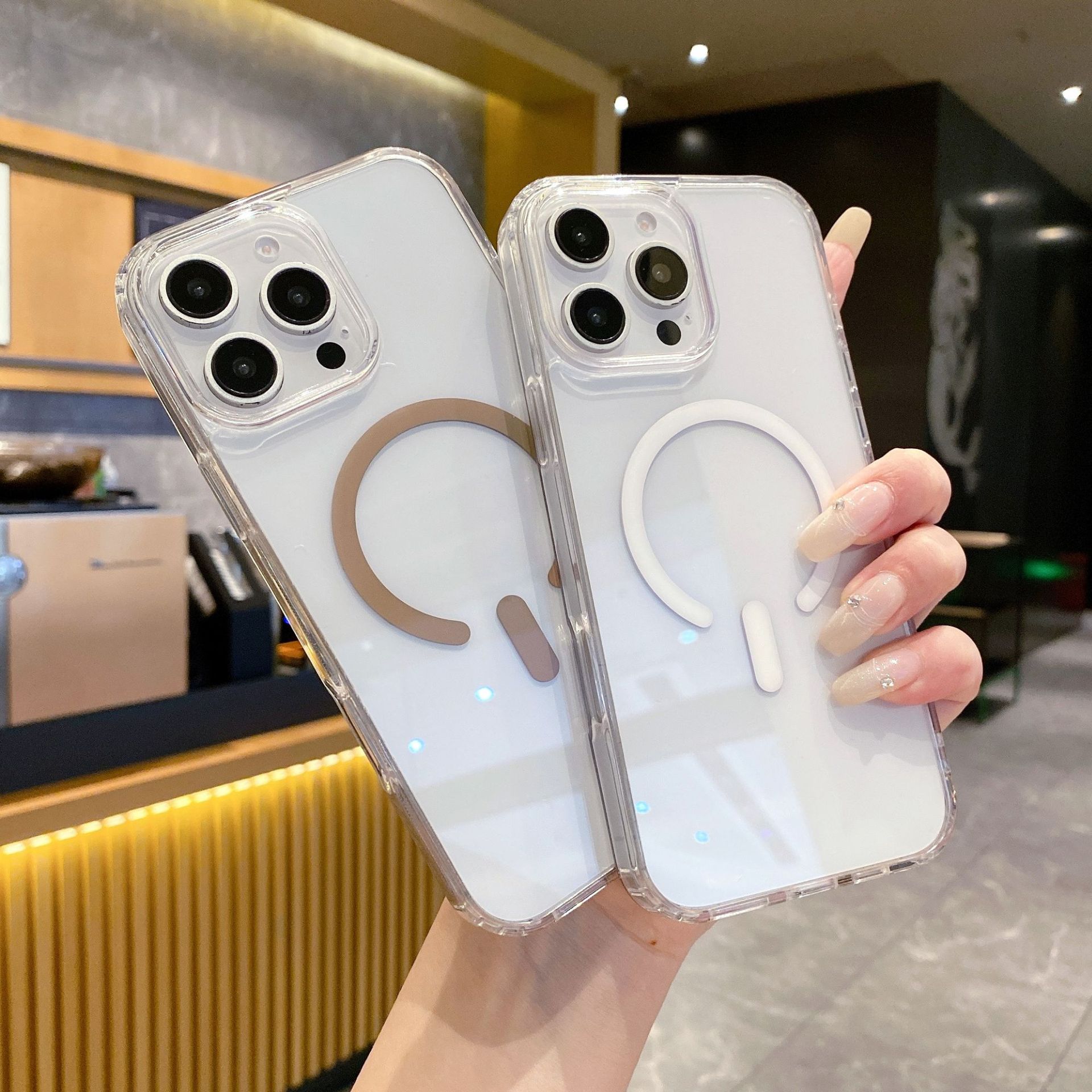 

Applicable To IPhone16promax Mobile Phone Case C-shaped Transparent Magnetic Case Apple 15 Acrylic Full-inclusive Protection Case Apple 16Plus