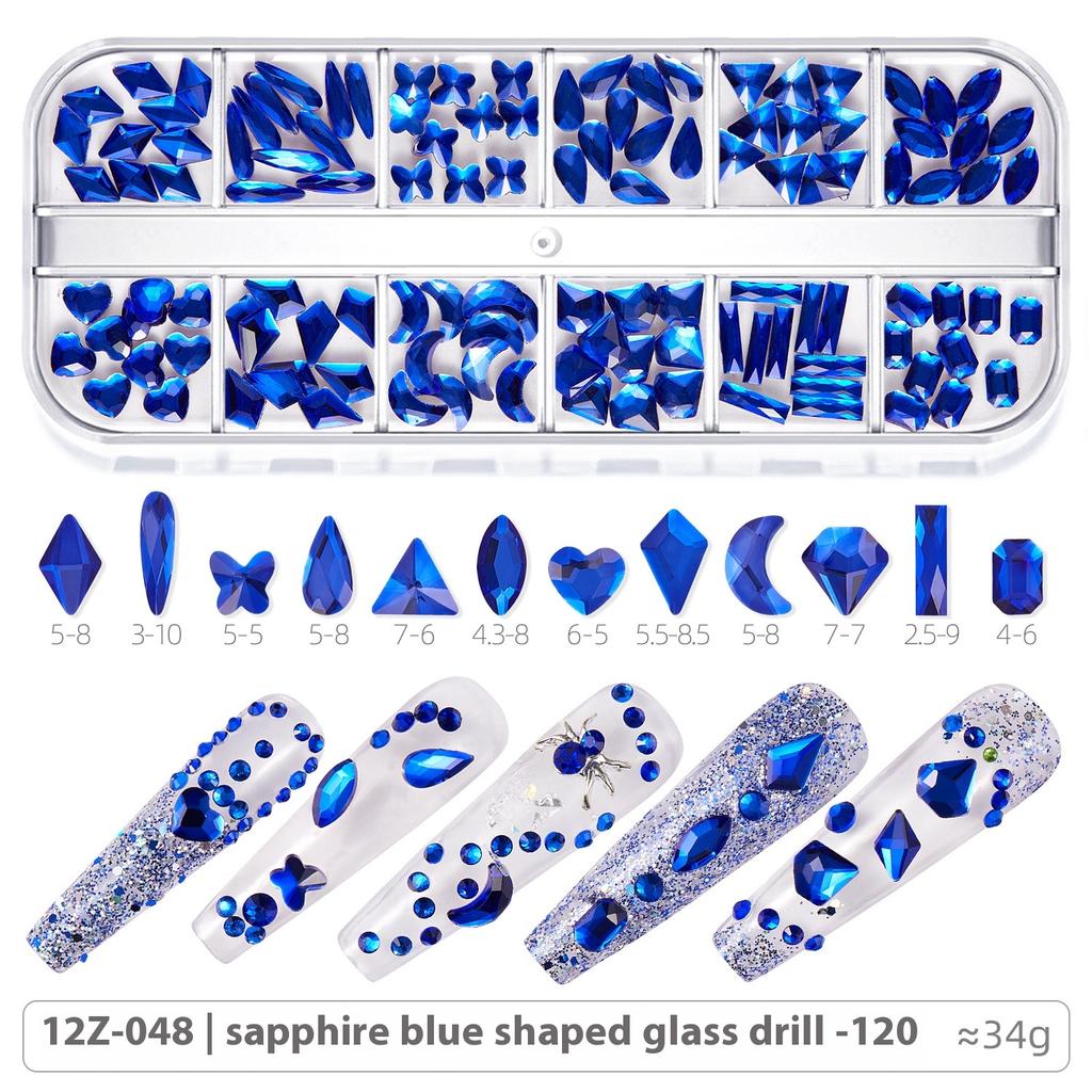 Broca para Nail Art 12 Compartimentos Strass Fundo Plano Broca Formato Especial Unha Vidro AB Aurora Transparente Broca Unha Conjunto de Joias para Nail Art