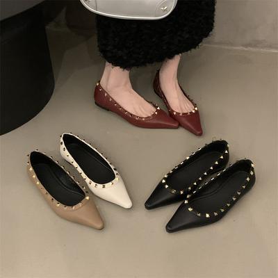 Schoenen met platte zool, Frans temperament, rood, puntig, wilg, enkelvoudige schoenen, damesschoenen 2024 lente en herfst, zachtzool, zwart, pendelschoenen voor dames