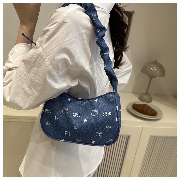 Sweet Japanese Style Cotton Crescent Bag Fashionable Women's Shoulder Handbag Casual Tote KTB