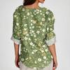 Women's Fashionable Casual V-neck Button Seven Quarter Sleeve Printed Cotton And Linen Top