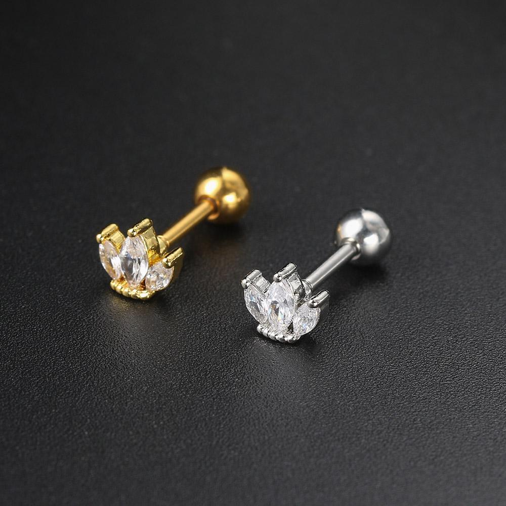 1 Par Brincos Piercing Septo Conch Tragus para Mulheres Coroa Estrela Zircônia Cor Dourada Hélice Daith Lóbulo Cartilagem Piercing Joia de Orelha