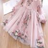 Girls Long Sleeve Dress Flower Embroidered Princess Dress Puff Sleeve Palace Dress Girl Dress