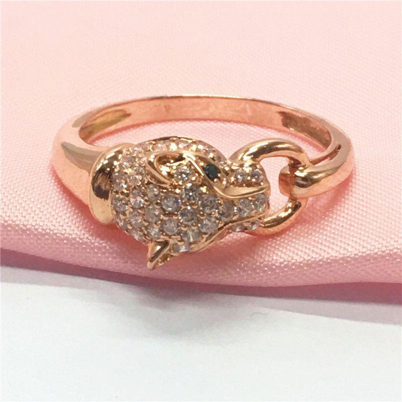 Russia 585 Purple Gold Micro-Inlaid Zircon Leopard Head Ring Fashion Personality Rose Gold Plated Color Gold Ring