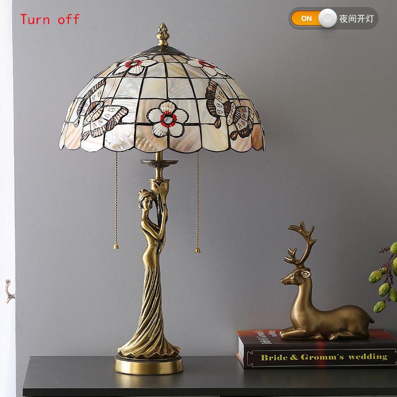 French Copper Dewaxed Copper Goddess Portrait Shell Table Lamp Creative European Copper Statue Living Room Decoration Copper Table Lamp