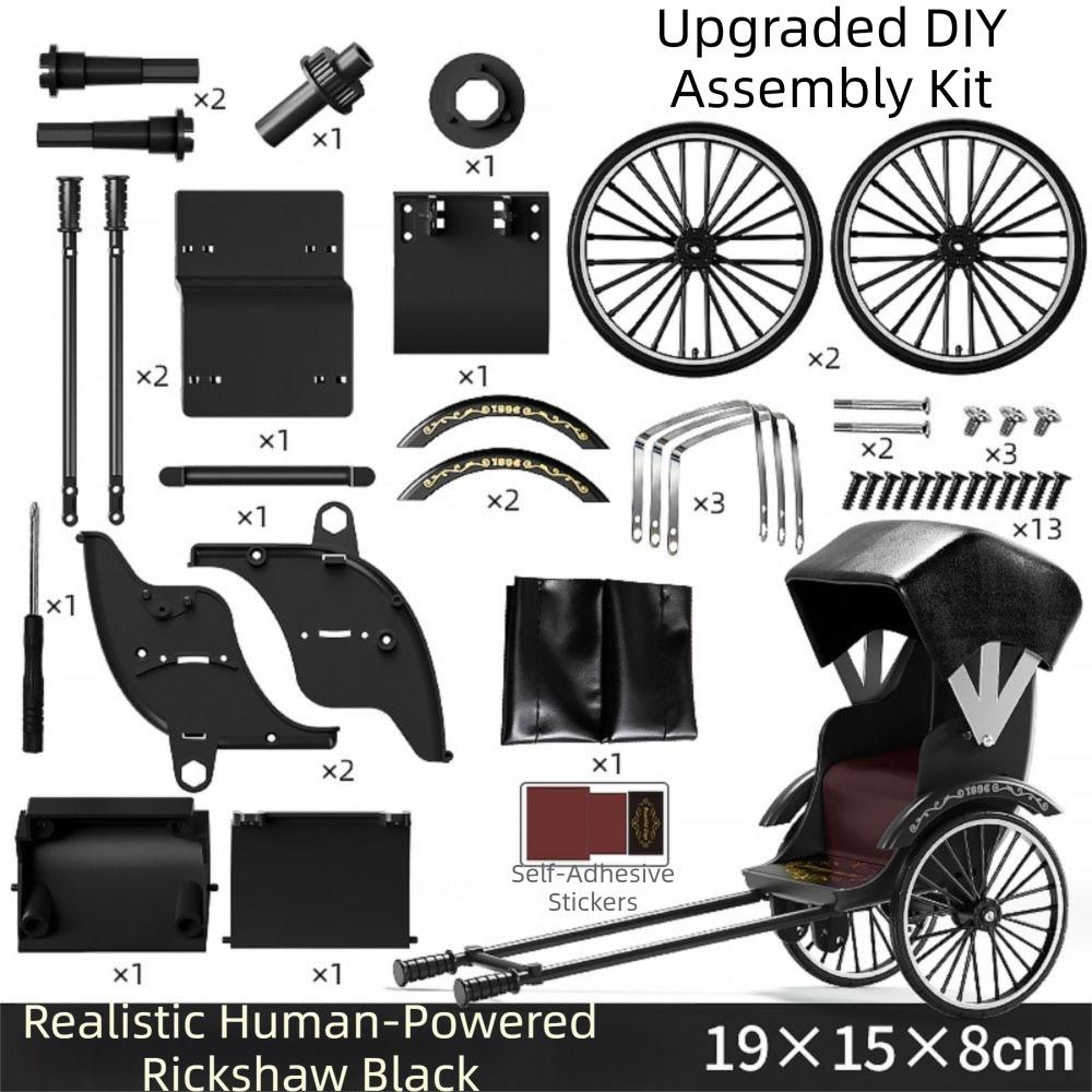 Handmade DIY Rickshaw Toy 1:10 Simulation Rickshaw Miniature Rickshaw Model  Photo Prop чёрный