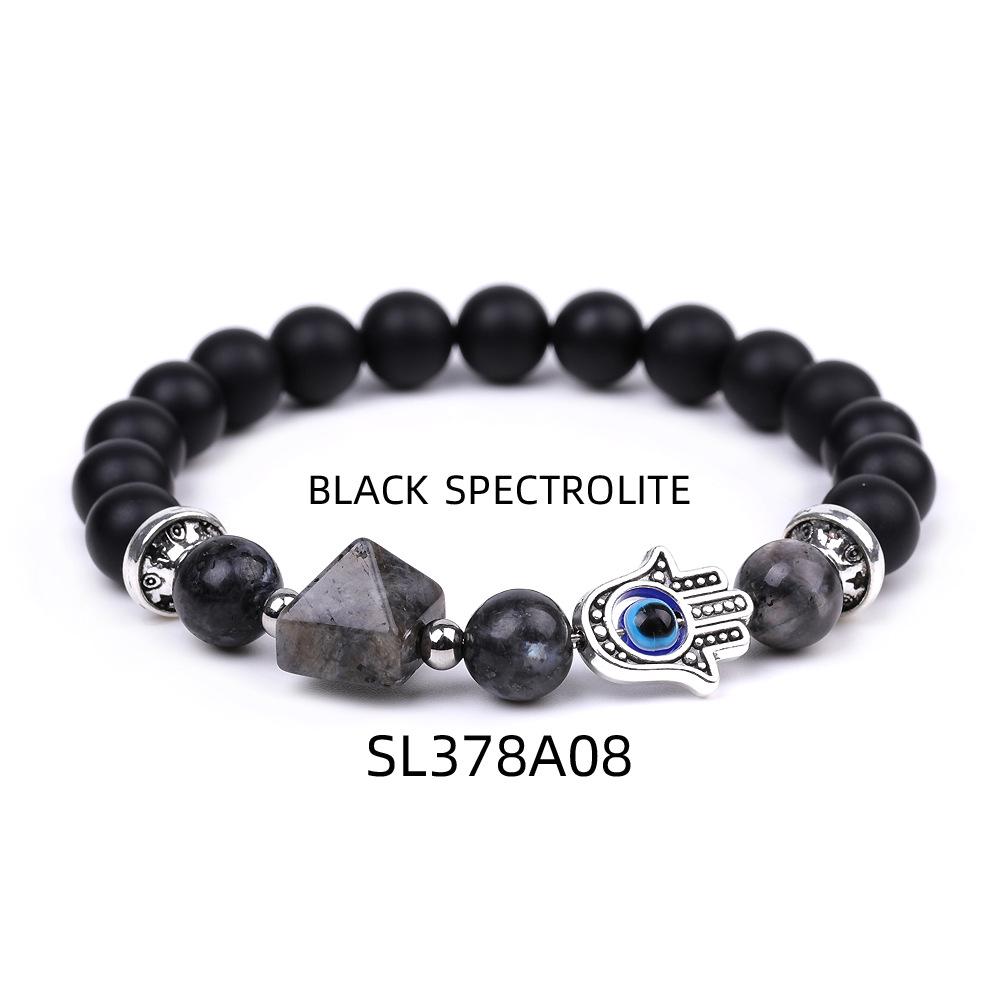 Women's Amethyst Pyramid & Hand of Fatima Bracelet with Devil's Eye & Agate Tiger Stone