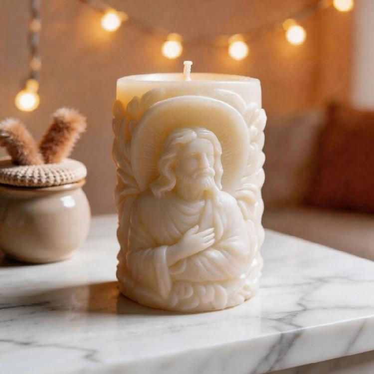 Religious Carving Cylinder Candle Silicone Mold For Handmade Candle Soap Chocolate Home Decoration and Resin Casting