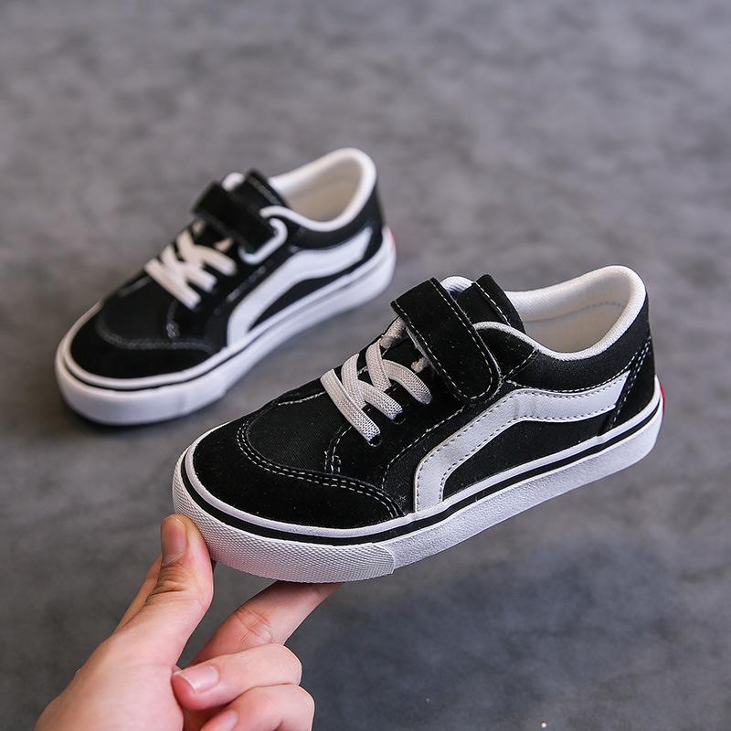 

Children Spring Autumn Casual Soft Baseplate Shoes Girls Canvas Shoes Boys Fashion Cloth Shoes Striped Velcro Neutrral Low Top 19in14CM чёрный