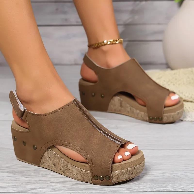 Fashion Retro Shoes for Women Summer New Peep Toe Platform Hook Loop Wedge High Heels Sandals Zapatos De Mujer