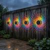 Solar Wall Light, 7 Color Changing Metal Fence Lamp with Projection, Outdoor Waterproof Garden Light for Yard Patio Column Decor