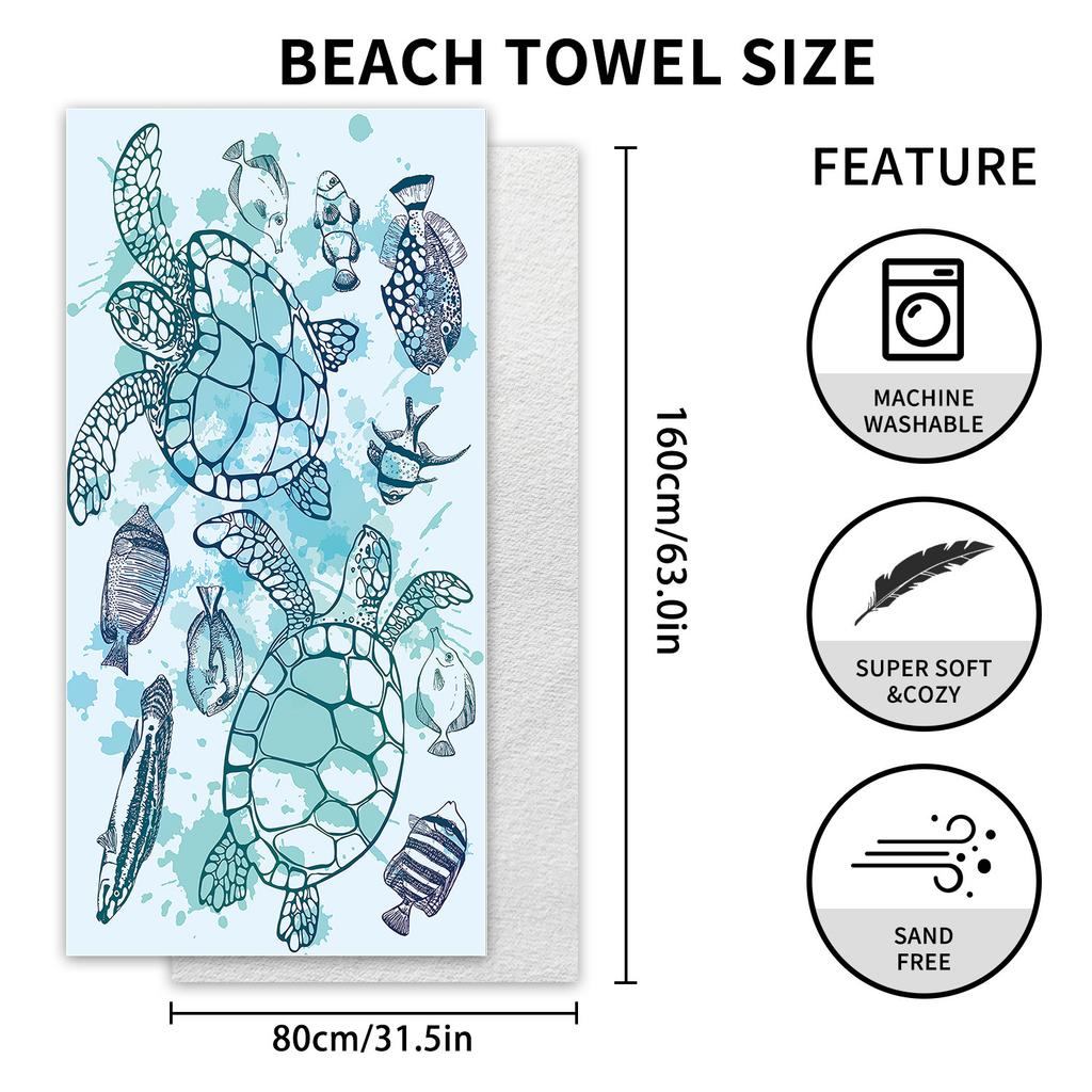 * Turtle double-sided velvet quick-drying beach towel printed bath towel absorbent sports towel