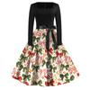 Women's Casual Fashion Christmas Print Square Neck Vintage Dress for Holiday Party