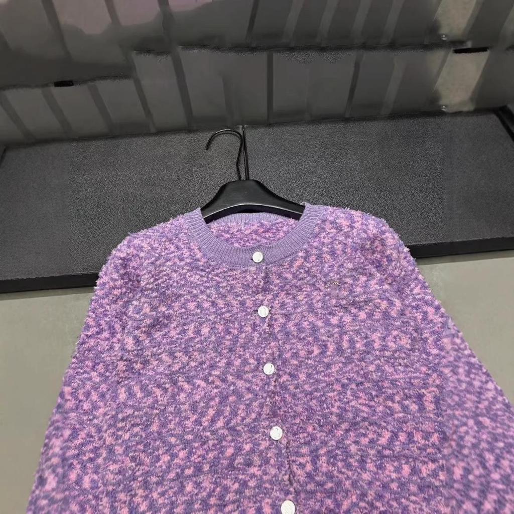 European Winter Tassel Knit Cardigan - Purple Round Neck, Single-Breasted, Age-Reducing, Versatile Outerwear