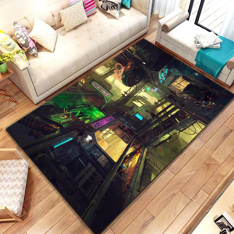 Cyberpunk urban nightscape printed carpet, living room bedroom home decoration carpet, bathroom anti-skid rugs for bedroom