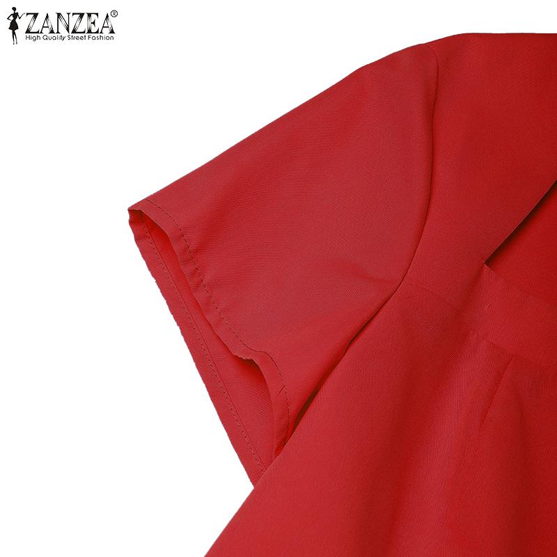 ZANZEA Women Casual Square Collar Summer Short Sleeve High Waist Dress