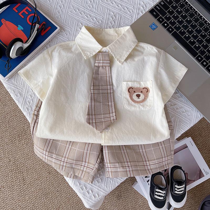 Boys' Summer Outfit Set Short Sleeved Baby Shirt College Two-piece Set Summer