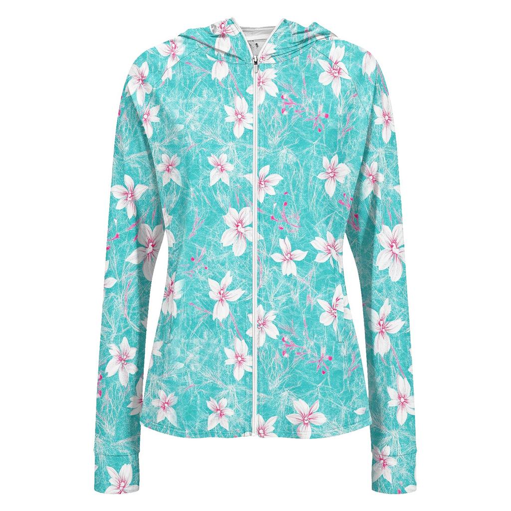Women's Lightweight Hooded Sun Protection Jacket Full Zip Long Sleeve with Pockets Floral Print Casual Outdoor Lightweight Cover Up