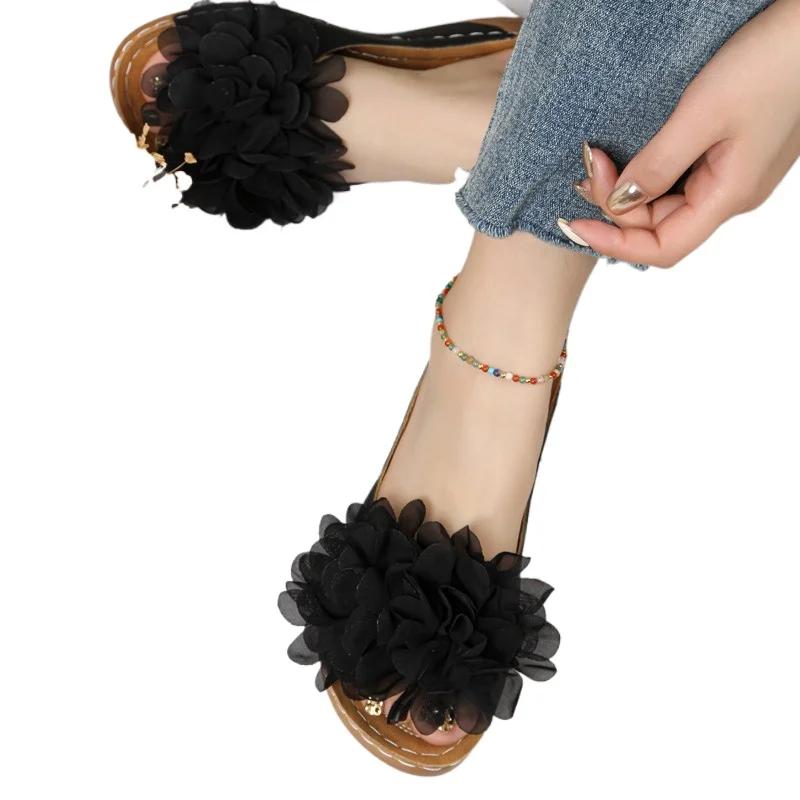 Female Shoes On Sale 2025 Open Toe Women's Slippers Outdoor Casual Slippers Women Bow Tie Floral Plus Size Wedges Ladies Sandals