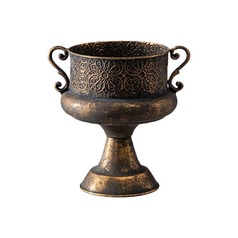 Antique Iron Planter Pot Featuring Round Shape And Embossed Pattern For Garden Terraces Home Indoor Outdoor Decoration