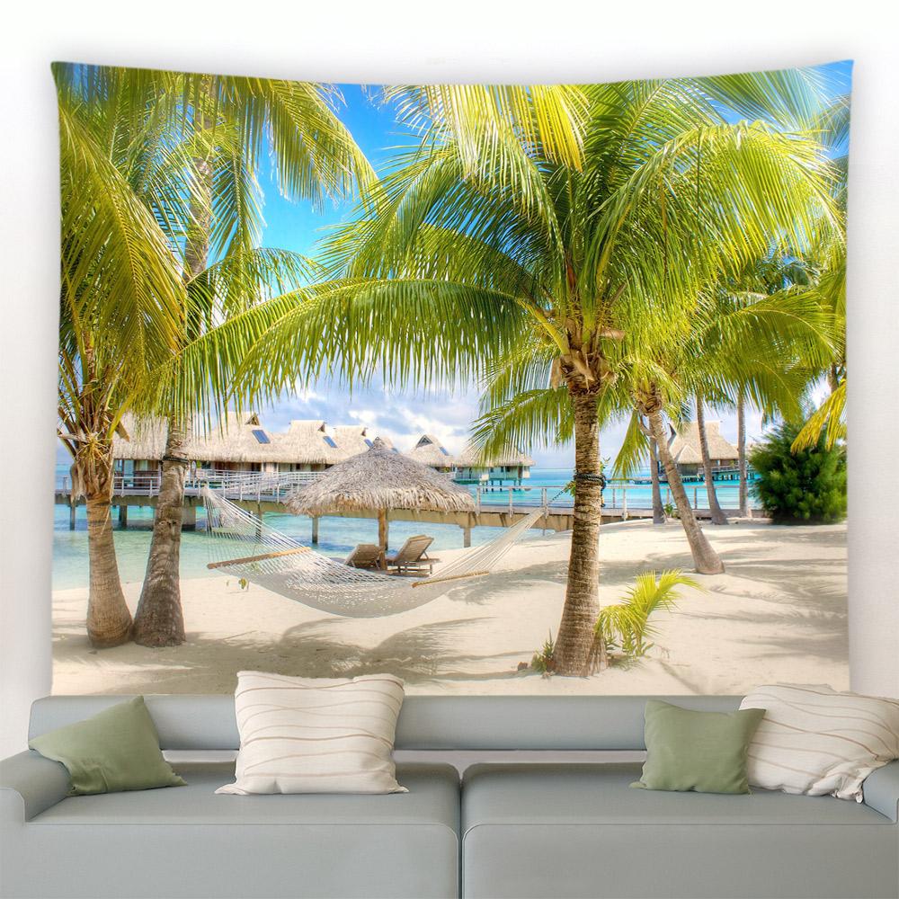 Refreshing Beach Tapestry Sunset Tapestry Night Sea Tapestry Hawaii Seaside Scene Wall Hanging Living Room Room Home Decoration
