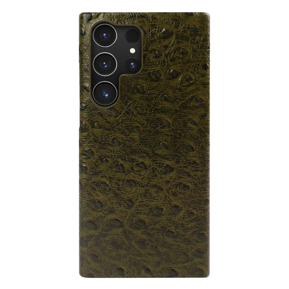Echtes Straußenleder Case für Samsung Galaxy S23 FE S24 Ultra S22Plus S21FE S20 S23 Rindsleder Rückabdeckung Hülle Schale