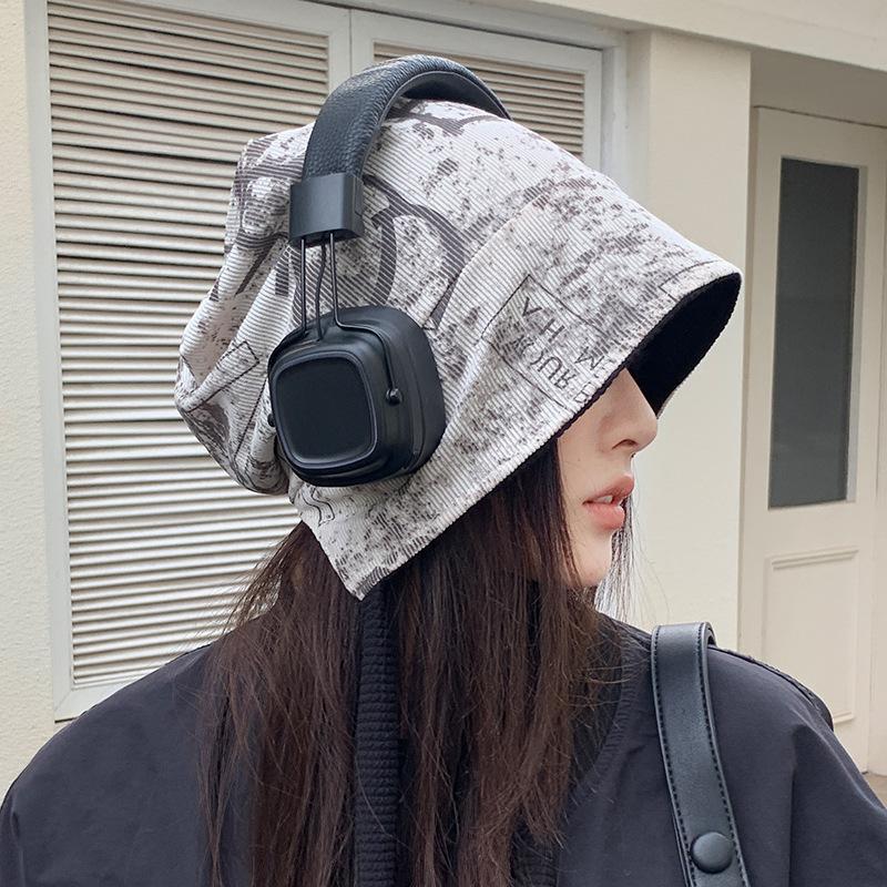 Wearable Hat for Women's Autumn and Winter Bag Head Hat Big Head Circumference Showing Face Small Pile of Hats Warm Knitted Cold Hat