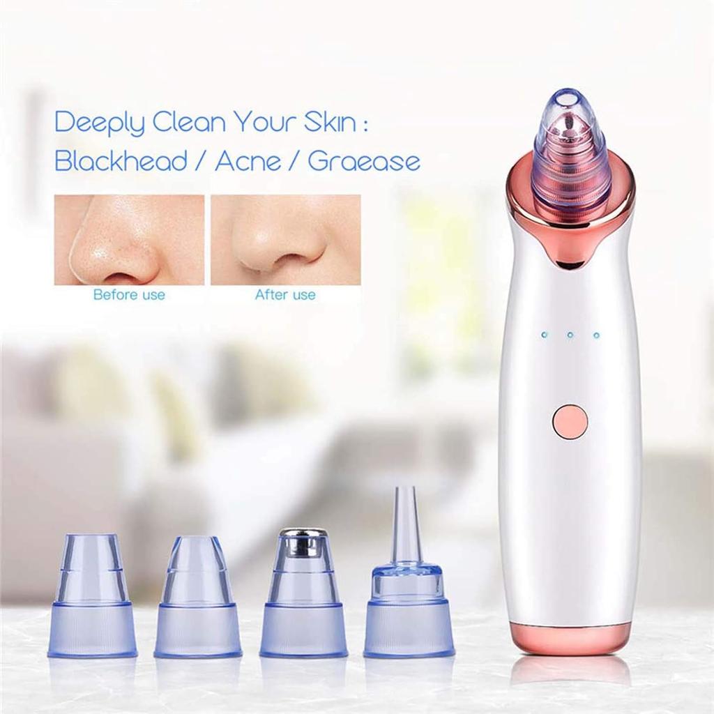 USB Rechargeable Pore Cleanser 3 Suction Levels Blackhead Extractor with 5 Heads Skin Care Tool