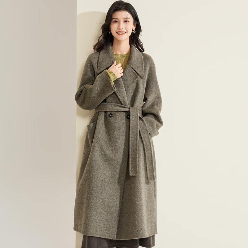 Golden Chrysanthemum Women's 100% Wool Double-Faced Long Lapel Overcoat